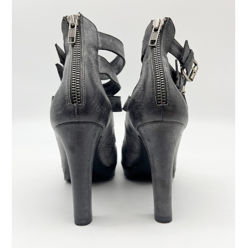 J Crew Loxley Buckle Platform Leather Heels Size 6.5 Black Gray Distressed Italy - Picture 5 of 9